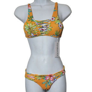 TiniBikini NWT yellow floral ribbed bikini size x small